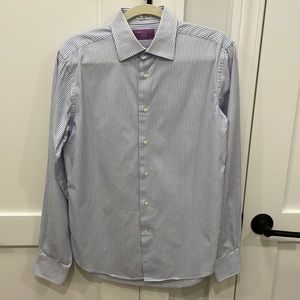 Lorenzo Uomo Blue and White Striped Dress Shirt Size 15 (34/35)